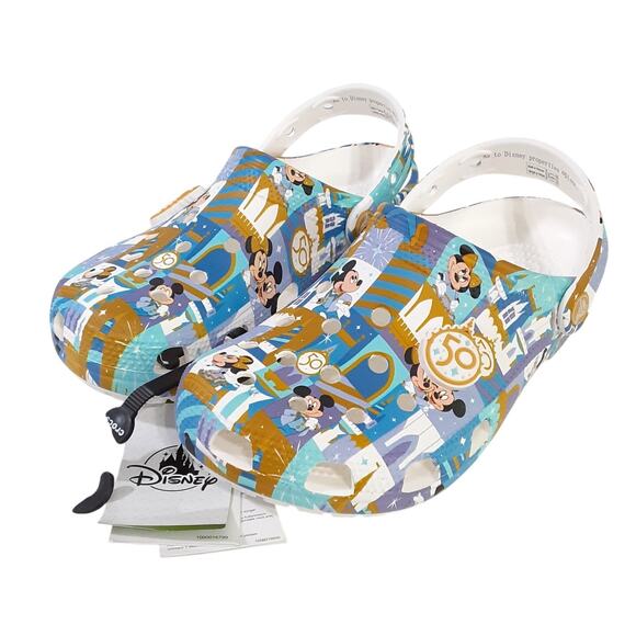 Disney Parks WDW 50th Celebration Mickey Mouse Crocs Clogs Womens 7 Blue NWT - Picture 1 of 7